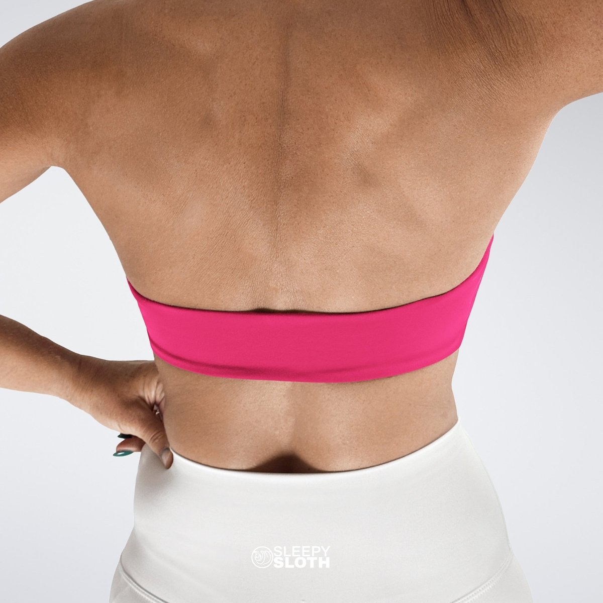 Halter Neck Sports Bra in hot pink on model - Halo Collection activewear