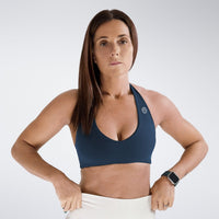 Halter Neck Sports Bra in navy on model - Halo Collection activewear