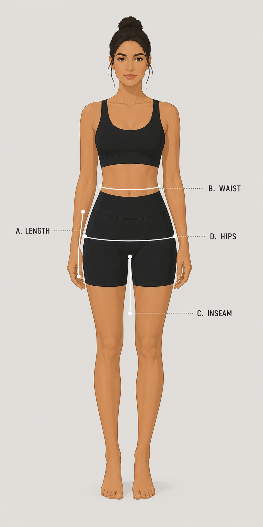 Yoga Shorts - Buttery Soft & Squat-Proof | Bloom Collection measurement guide