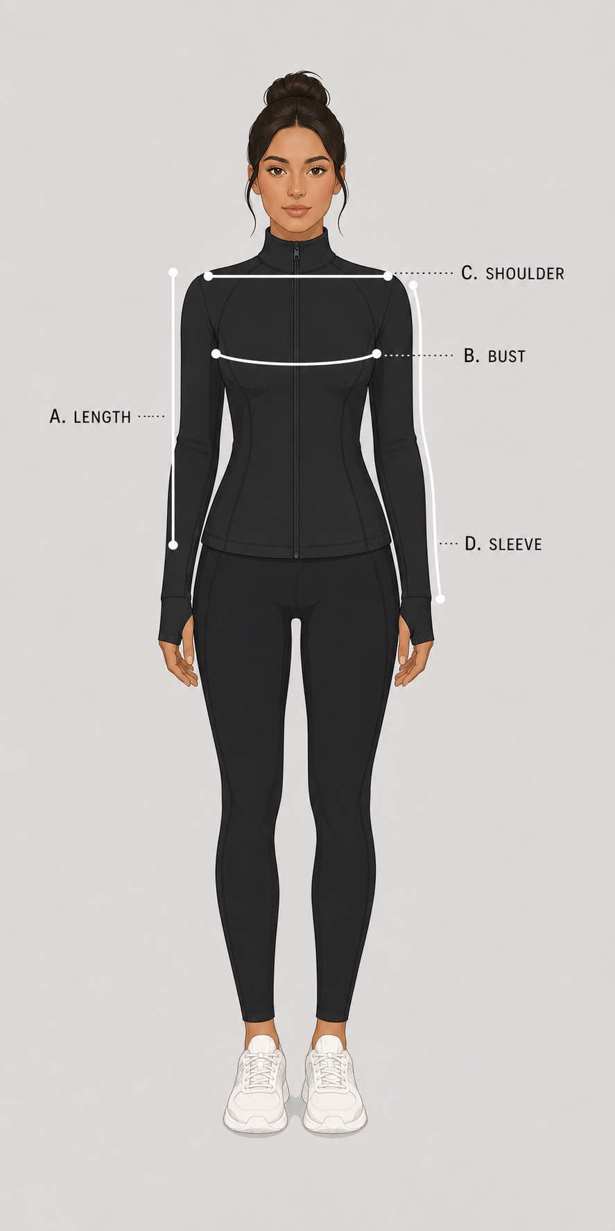 Pulse Slim Fit Yoga Jacket measurement guide