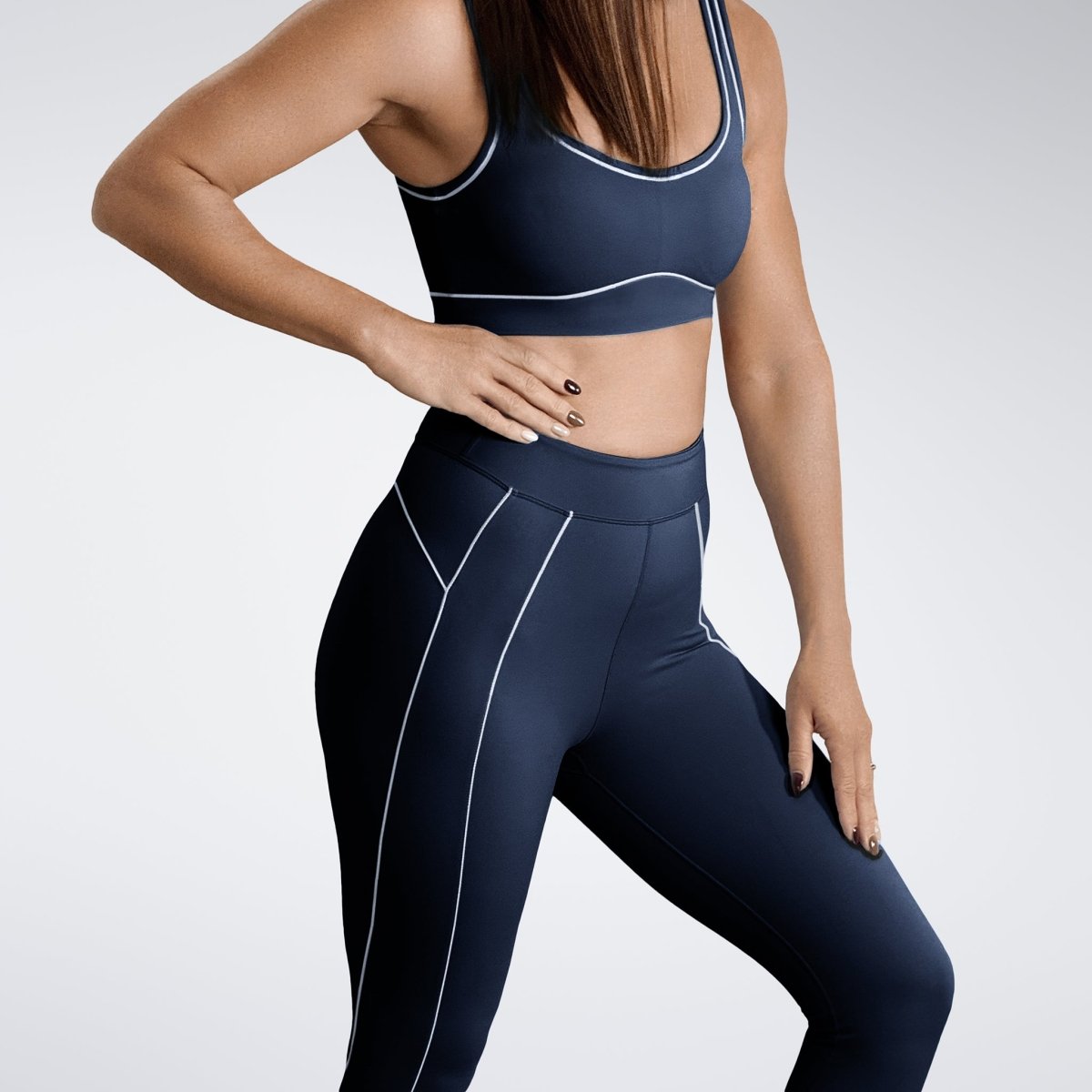 Leggings in navy on model - Power-Fit Collection activewear