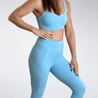 Leggings in alaska blue on model - Power-Fit Collection activewear