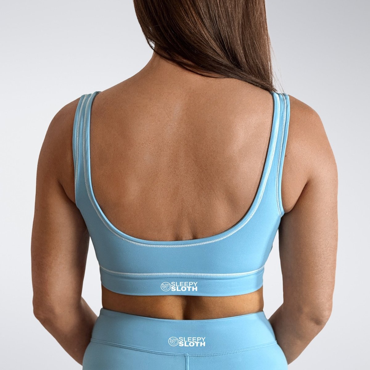 Power-Fit Sustainable High Support Sports Bra in Alaska Blue — product view