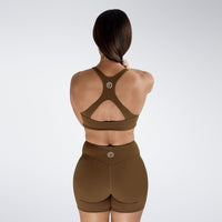 Reformer Cross Back Sports Bra in Chocolate Brown — product view