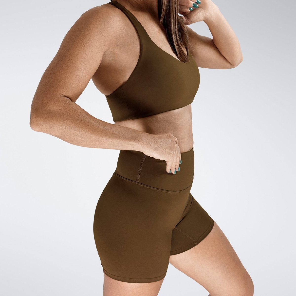Reformer Yoga / Pilates Shorts in Chocolate Brown — additional view