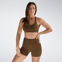 Reformer Yoga / Pilates Shorts in Chocolate Brown — product view