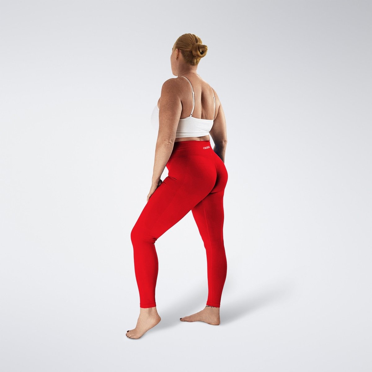 Leggings in red on model - Evolve Collection activewear