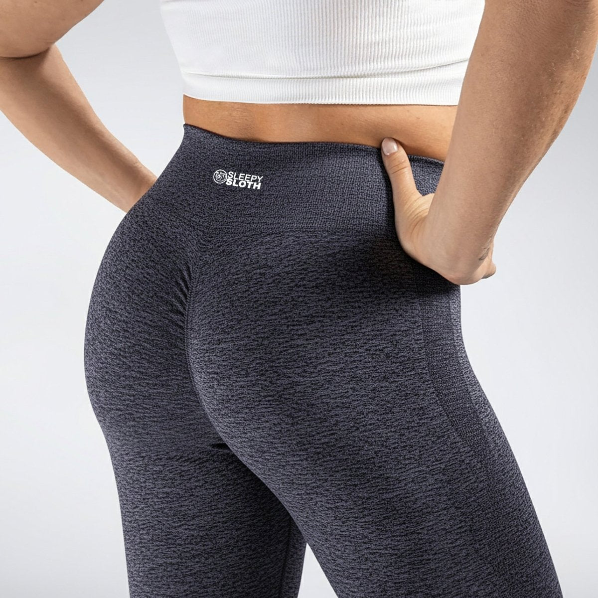 Leggings in deep grey on model - Evolve Collection activewear