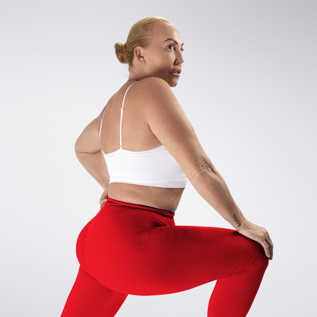 Leggings in red on model - Evolve Collection activewear