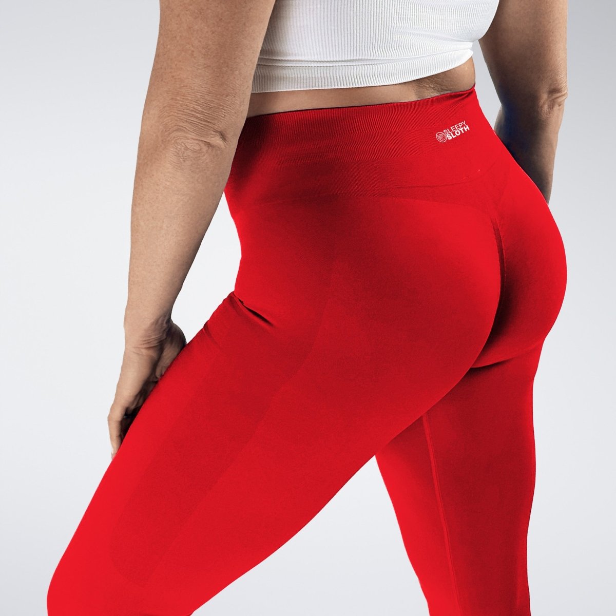 Leggings in red on model - Evolve Collection activewear