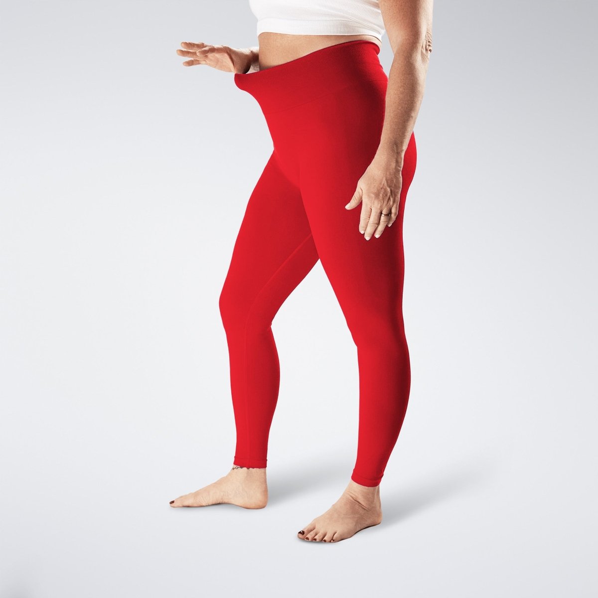 Leggings in red on model - Evolve Collection activewear