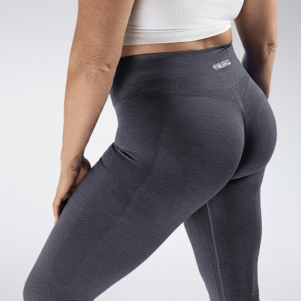 Leggings in deep grey on model - Evolve Collection activewear