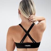 Cross Back Yoga Bra in black on model - Rise Collection activewear