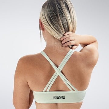 Cross Back Yoga Bra in white on model - Rise Collection activewear