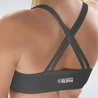 Cross Back Yoga Bra in battleship gray on model - Rise Collection activewear