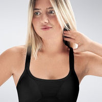 Cross Back Yoga Bra in black on model - Rise Collection activewear