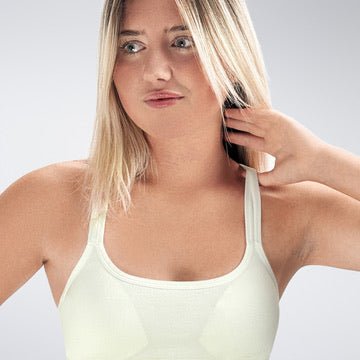 Cross Back Yoga Bra in white on model - Rise Collection activewear
