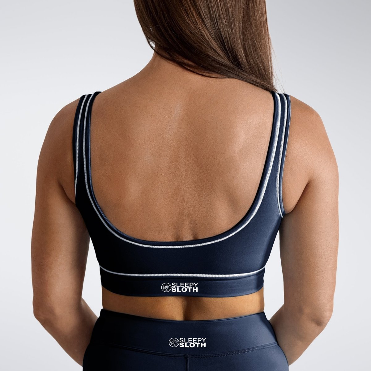 Power-Fit Sustainable High Support Sports Bra in Midnight Blue — product view
