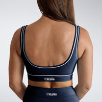 Power-Fit Sustainable High Support Sports Bra in Midnight Blue — product view