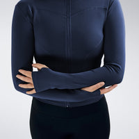 Yoga Jacket in navy on model - Pulse Collection activewear