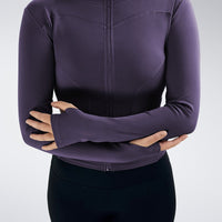Yoga Jacket in purple on model - Pulse Collection activewear