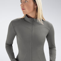 Yoga Jacket in deep grey on model - Pulse Collection activewear
