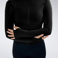 Yoga Jacket in black on model - Pulse Collection activewear