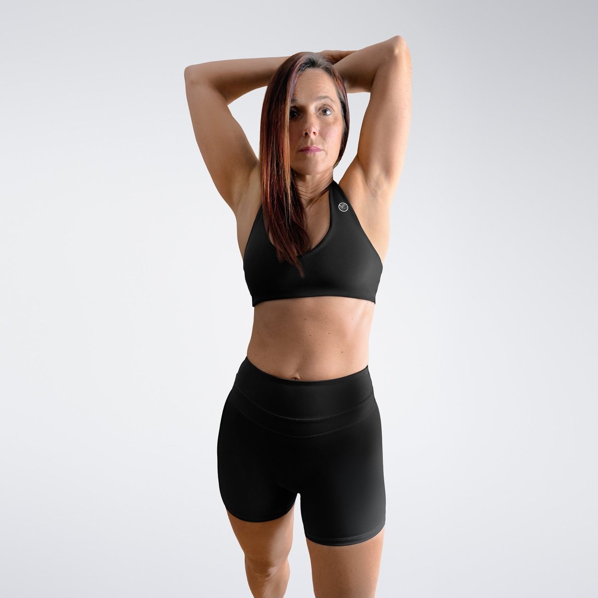 Shorts in black on model - Halo Collection activewear
