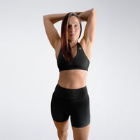 Shorts in black on model - Halo Collection activewear