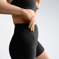 Shorts in black on model - Halo Collection activewear