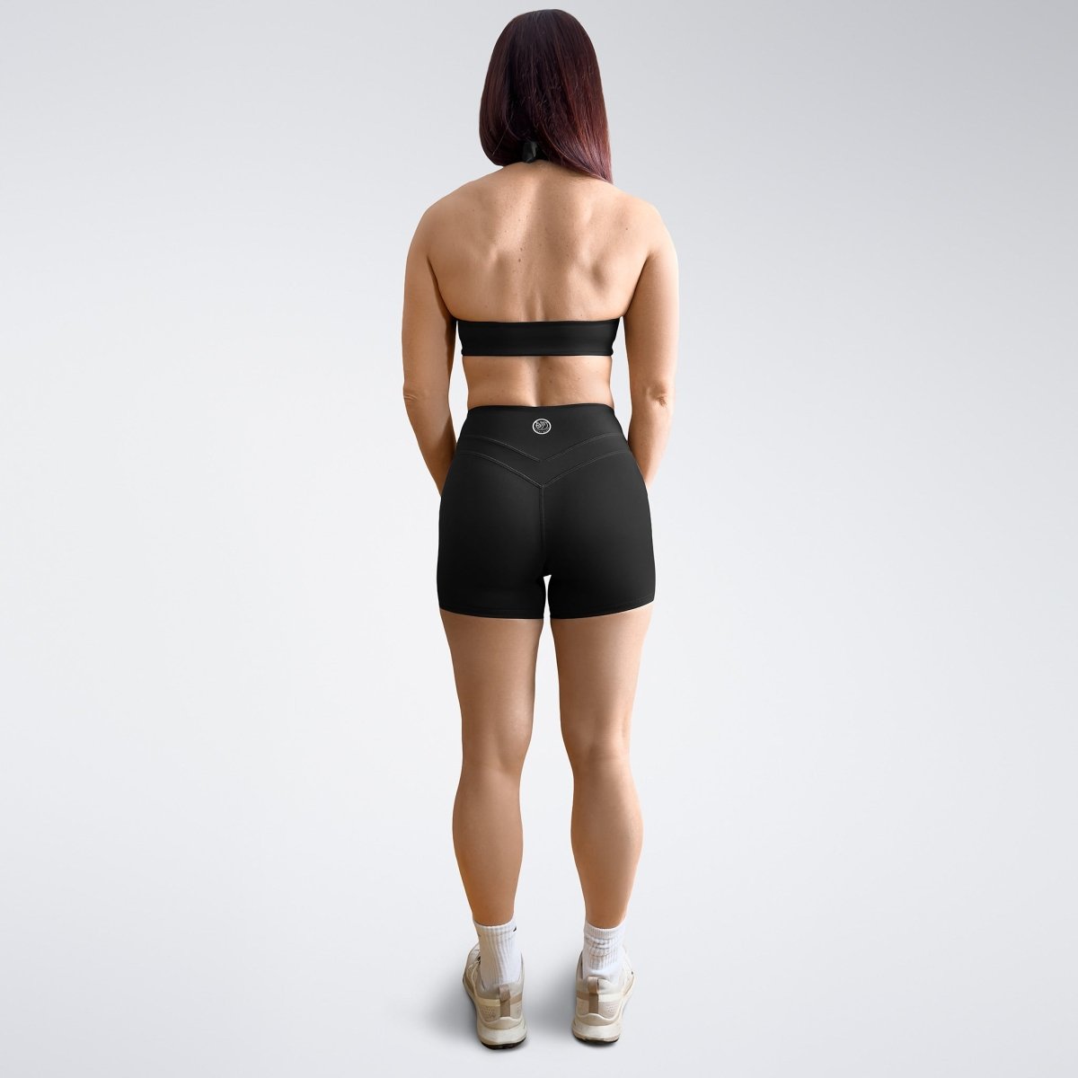 Shorts in black on model - Halo Collection activewear