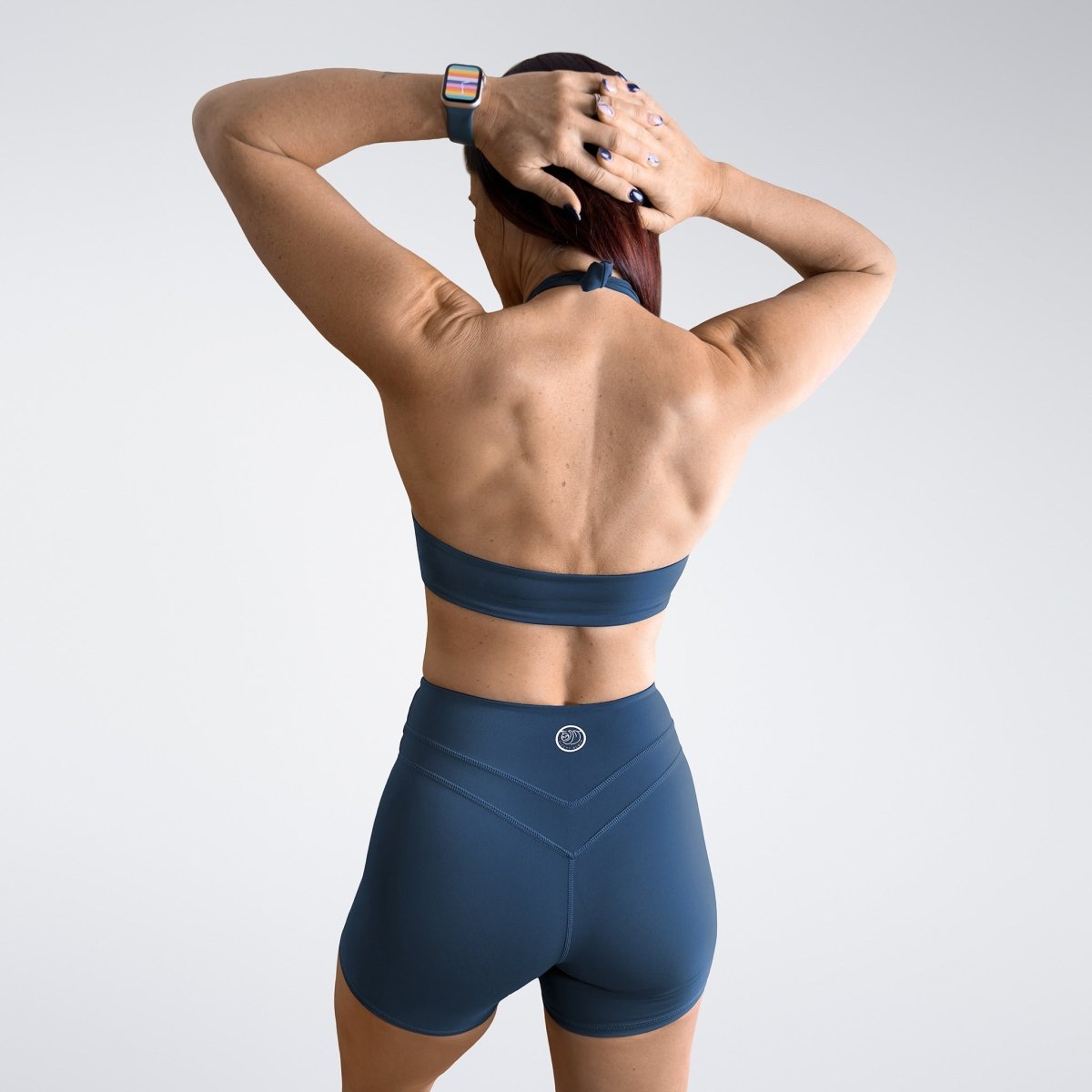 Shorts in navy on model - Halo Collection activewear