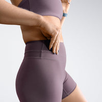 Shorts in plum on model - Halo Collection activewear