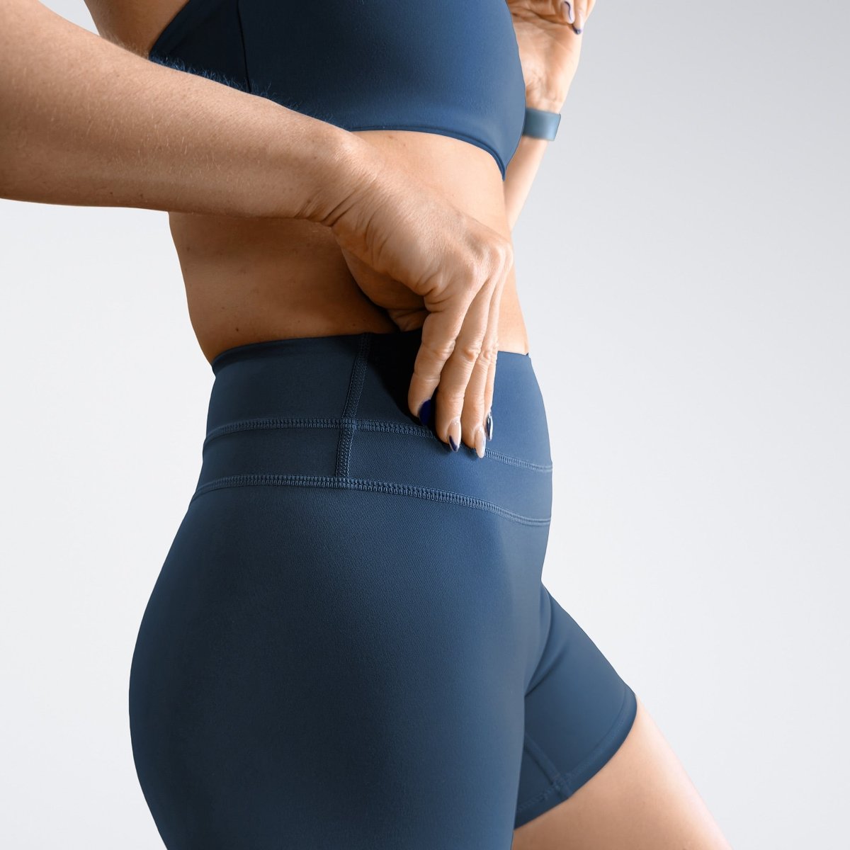 Shorts in navy on model - Halo Collection activewear