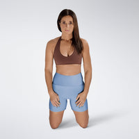Shorts in alaska blue on model - Surge Collection activewear