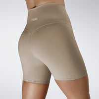 Shorts in coffee brown on model - Surge Collection activewear