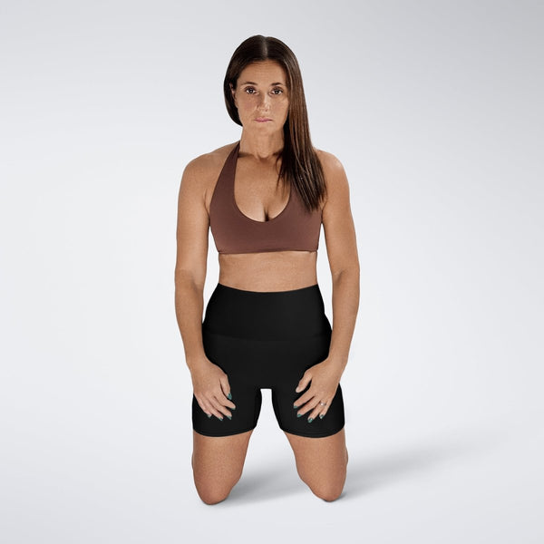 Shorts in black on model - Surge Collection activewear