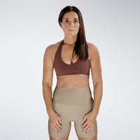 Shorts in coffee brown on model - Surge Collection activewear