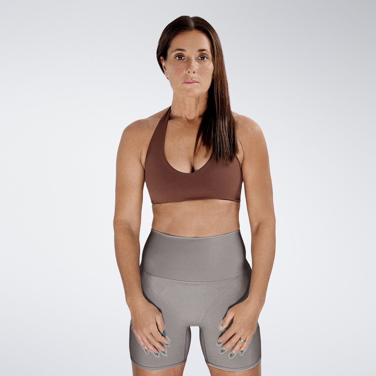 Shorts in battleship gray on model - Surge Collection activewear